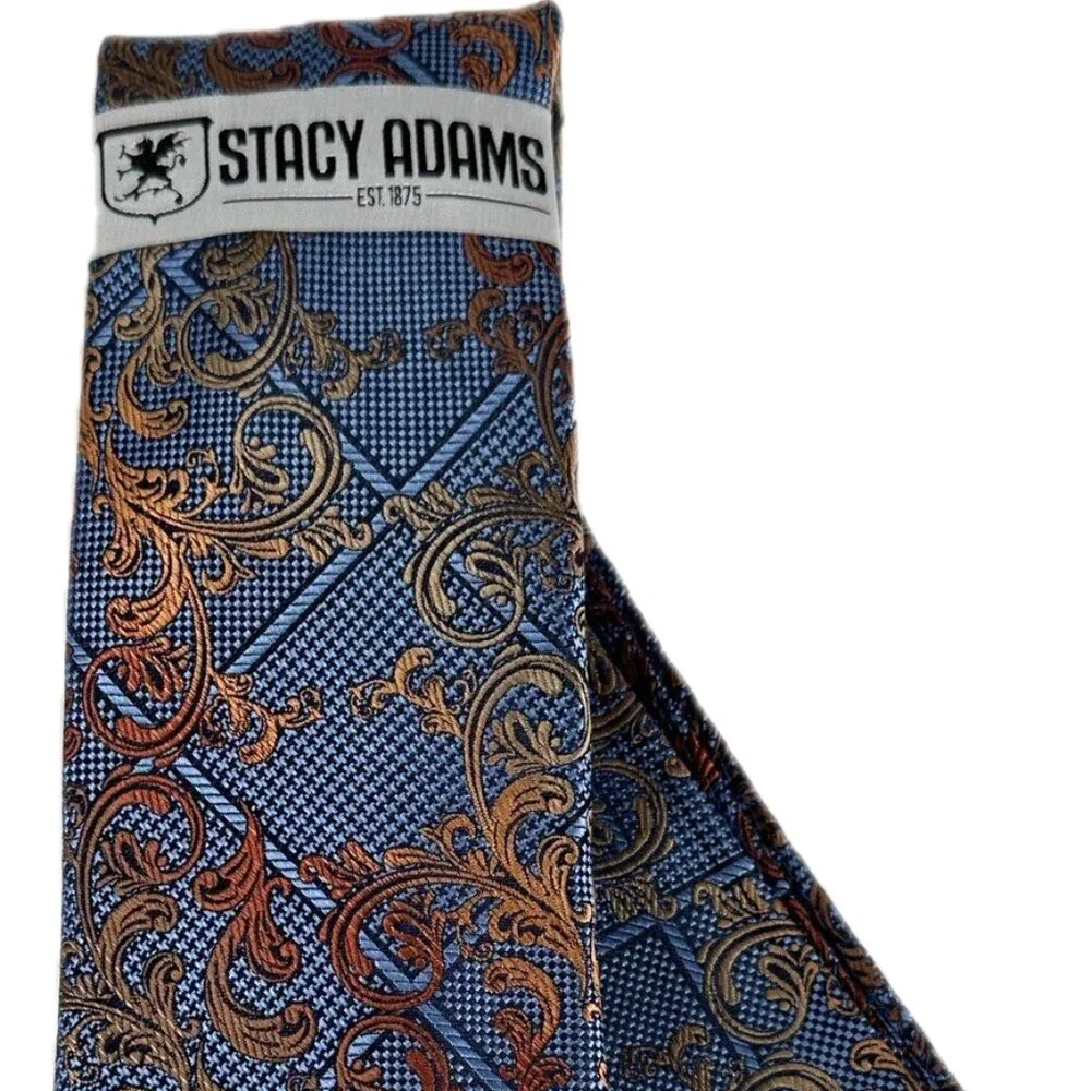 Stacy Adams Men's Tie Hanky Cobalt Blue Melon Gold Navy Floral Plaids Microfiber